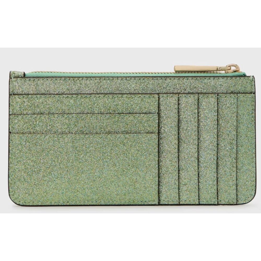 Kate Spade New York Kenzie Boxed Glitter Green Large Slim Cardholder Wallet - Picture 3 of 4